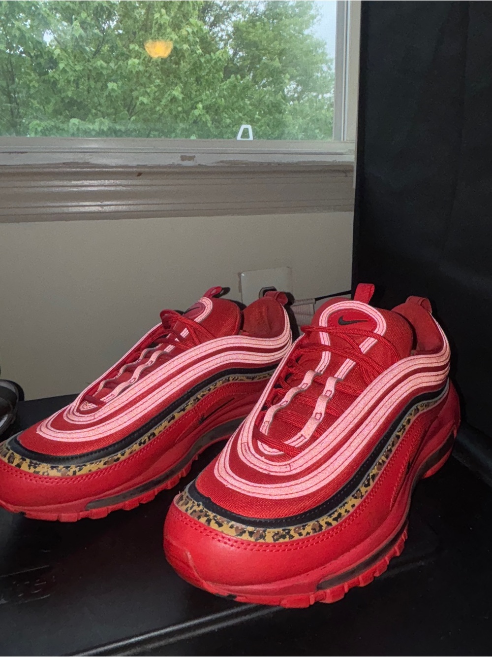 Nike Women’s Red and Pink Leopard-Accent Air Max 97 Sneakers